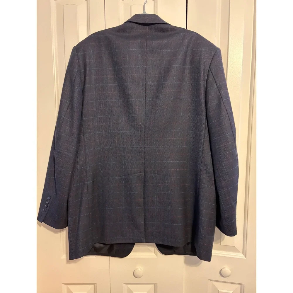 Mens Plaid Blazer Navy Blue Multi Color Check Wool Blend Sport Coat Tailored Fit